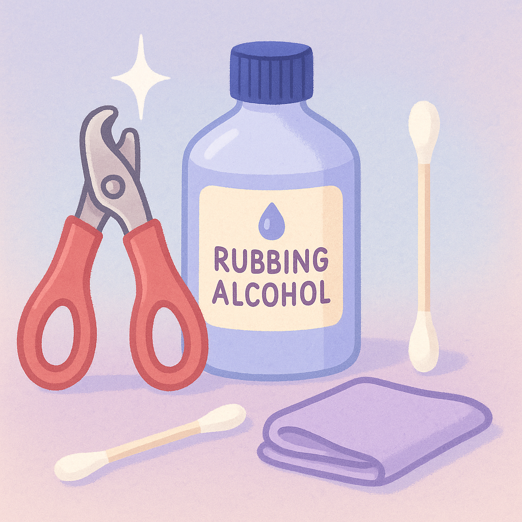 Clean tools and bottle of rubbing alcohol