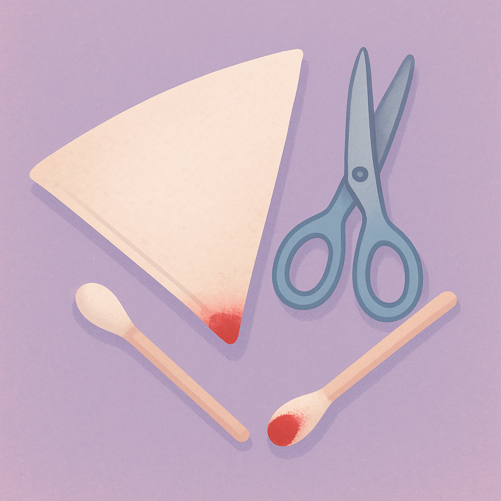 Coffee filter triangles ready for small blood spots