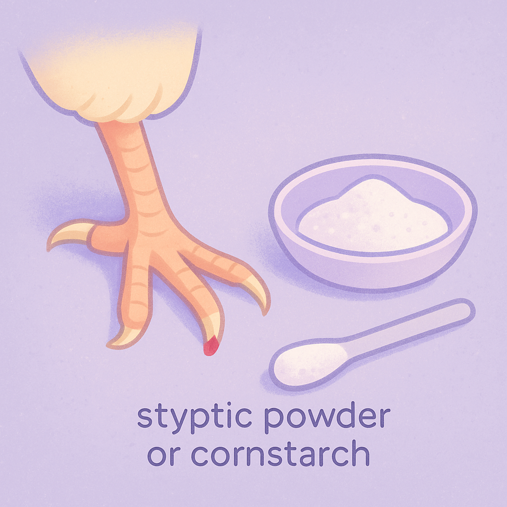 Bird toe near a small pile of cornstarch or styptic powder