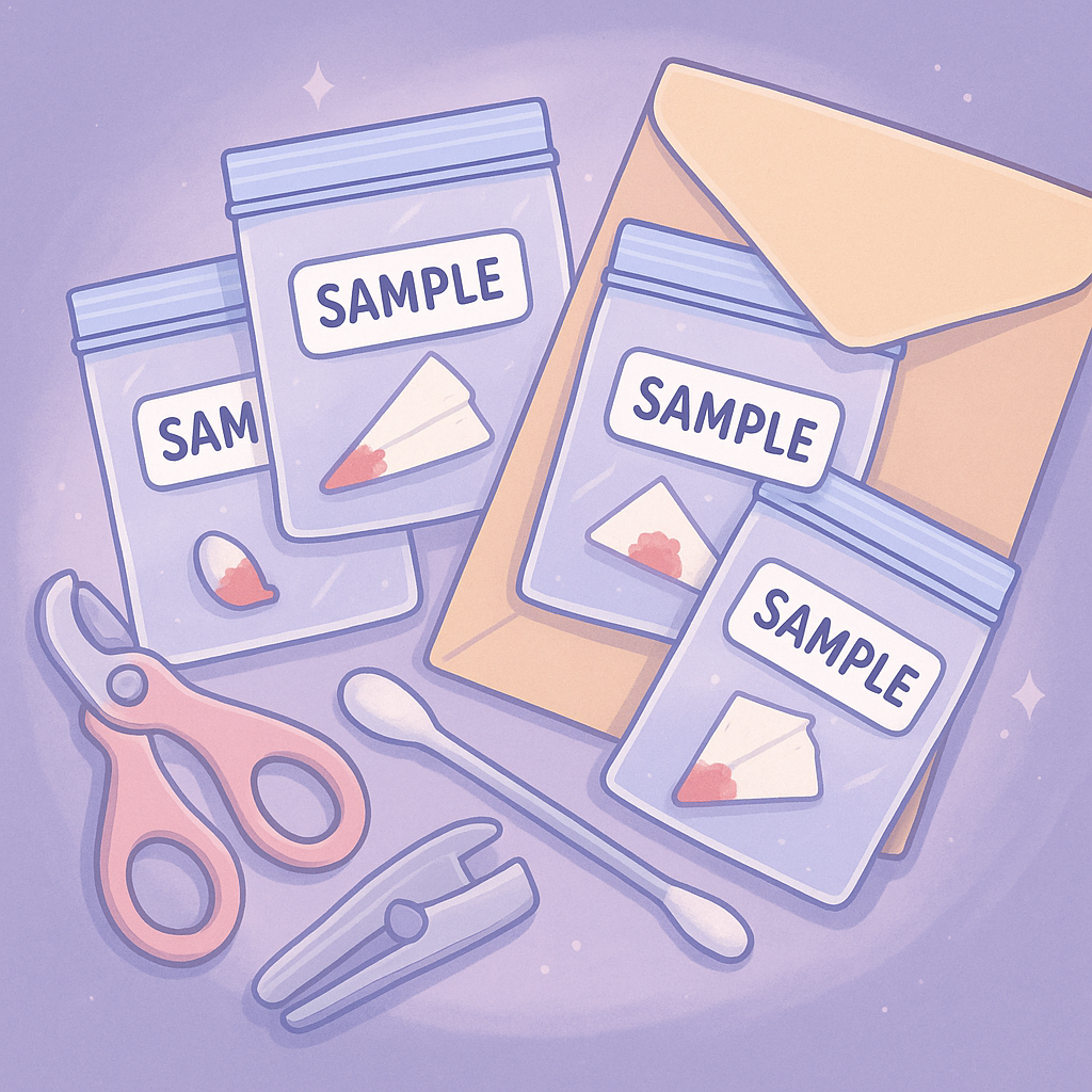 Envelope being packed with labeled rabbit samples