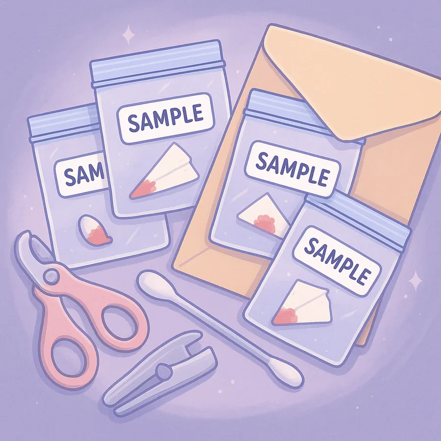 Envelope being packed with labeled rabbit samples